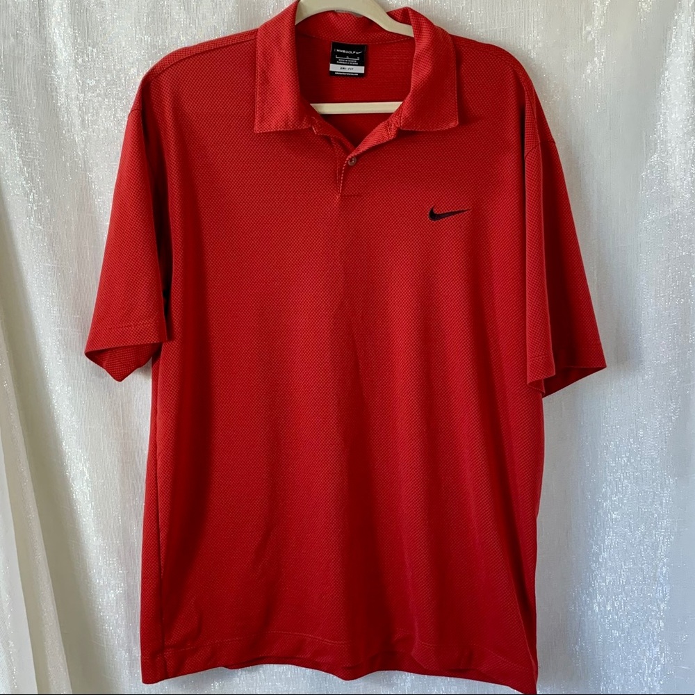 NIKE Golf Red Polo Dri-Fit Short Sleeve Lg